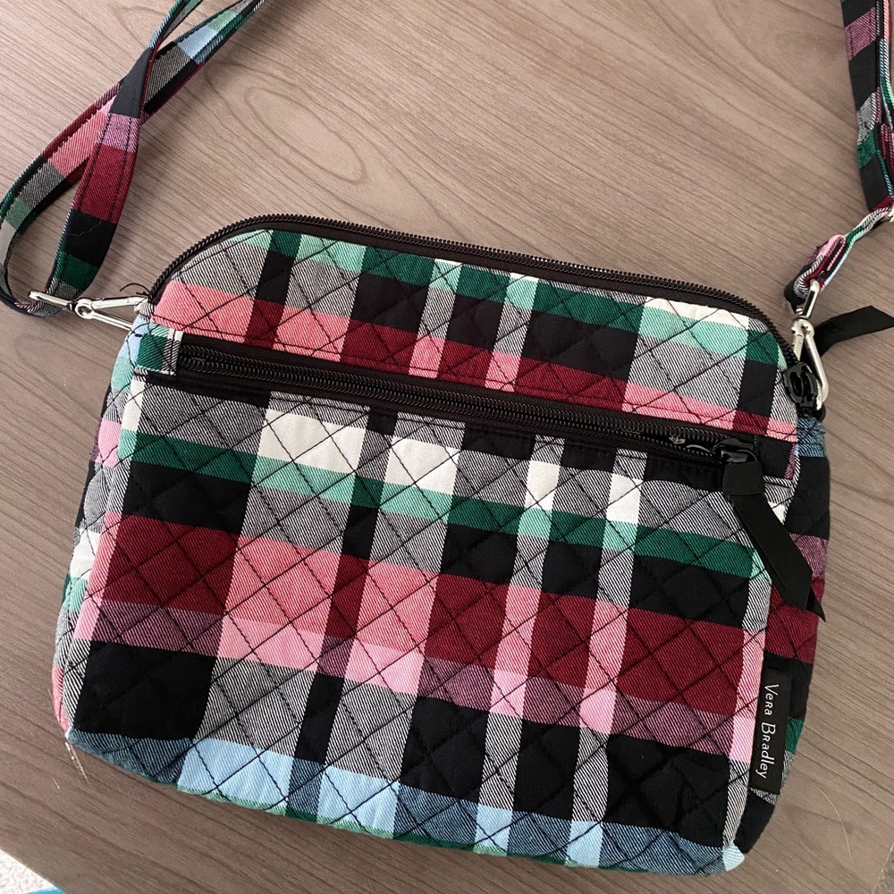 Vera Bradley Ribbons Plaid Triple Compartment Crossbody